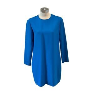 Celine Vintage Y2K crew neck blue long sleeve mini dress pockets EU42